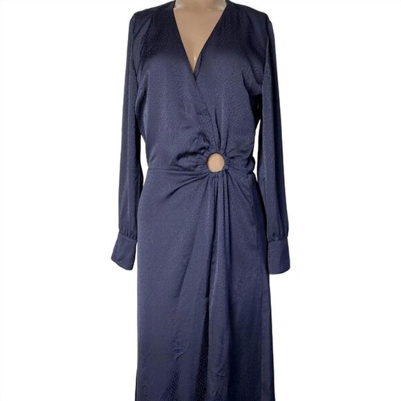 NEW BA&SH women's v-neck jacquard midi dress in marine